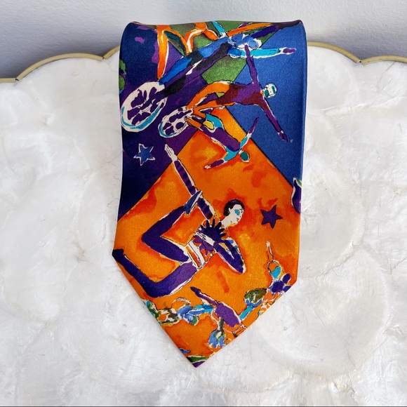 Cirque Du Soleil Orange Blue 1987 Premiere Mens Silk Tie Colorful - Picture 11 of 13